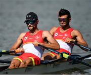 9 September 2018; Rodrigo Conde Romero, left, and Patricio Rojas Aznar of Spain competing in the Lightweight Men's Double Sculls heat event during day one of the World Rowing Championships in Plovdiv, Bulgaria. Photo by Seb Daly/Sportsfile