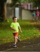 9 September 2018; parkrun Ireland in partnership with Vhi, expanded their range of junior events to 17 with the introduction of the Shelbourne Park junior parkrun on Sunday morning. Junior parkruns are 2km long and cater for 4 to 14-year olds, free of charge providing a fun and safe environment for children to enjoy exercise. Pictured is Archie O'Sullivan, aged 4, from Old Cratloe Road, at Shelbourne Park in Limerick. Photo by Diarmuid Greene/Sportsfile