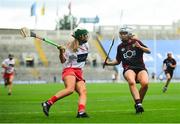 9 September 2018; Caroline Sugrue of Cork in action against Clare McGilligan of Down during the Liberty Insurance All-Ireland Intermediate Camogie Championship Final match between Cork and Down at Croke Park in Dublin. Photo by David Fitzgerald/Sportsfile
