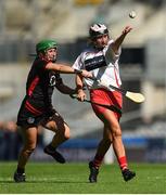 9 September 2018; Katelyn Hickey of Cork in action against Deirbhile Savage of Down during the Liberty Insurance All-Ireland Intermediate Camogie Championship Final match between Cork and Down at Croke Park in Dublin. Photo by David Fitzgerald/Sportsfile