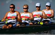 9 September 2018; Team Germany, from left, Felix Drahotta, Peter Kluge, Nico Merget and Felix Brummel competing in the Men's Four heat event during day one of the World Rowing Championships in Plovdiv, Bulgaria. Photo by Seb Daly/Sportsfile