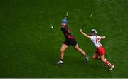 9 September 2018; Fionnuala Carr of Down in action against Saoirse McCarthy of Cork during the Liberty Insurance All-Ireland Intermediate Camogie Championship Final match between Cork and Down at Croke Park in Dublin. Photo by David Fitzgerald/Sportsfile