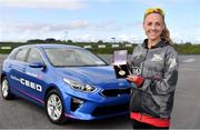9 September 2018; Women's Kia Race Series Winner Kerry O'Flaherty of Newcastle and Distric AC, Co Down, pictured with her series Medal and Kia Ceed at the Kia Race Series Finale – Mondello International 10K at Mondello Park in Naas, Co. Kildare. Photo by Sam Barnes/Sportsfile