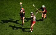 9 September 2018; Saoirse McCarthy of Cork in action against Bláinaid Savage, left, and Dearbhla Magee of Down during the Liberty Insurance All-Ireland Intermediate Camogie Championship Final match between Cork and Down at Croke Park in Dublin. Photo by David Fitzgerald/Sportsfile
