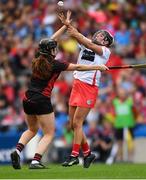 9 September 2018; Katelyn Hickey of Cork in action against Sara-Louise Carr of Down during the Liberty Insurance All-Ireland Intermediate Camogie Championship Final match between Cork and Down at Croke Park in Dublin. Photo by Piaras Ó Mídheach/Sportsfile