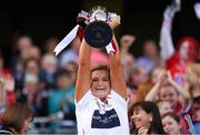 9 September 2018; Cork captain Sarah Harrington lifts the Jack McGrath cup following the Liberty Insurance All-Ireland Intermediate Camogie Championship Final match between Cork and Down at Croke Park in Dublin. Photo by Piaras Ó Mídheach/Sportsfile
