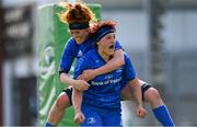 9 September 2018; Lindsey Peat of Leinster celebrates with team-mate Juliet Short after scoring her and her side's second try during the 2018 Women’s Interprovincial Rugby Championship match between Connacht and Leinster at the Sportgrounds in Galway. Photo by Brendan Moran/Sportsfile