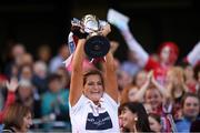 9 September 2018; Cork captain Sarah Harrington lifts the Jack McGrath cup after the Liberty Insurance All-Ireland Intermediate Camogie Championship Final match between Cork and Down at Croke Park in Dublin. Photo by Piaras Ó Mídheach/Sportsfile