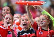 9 September 2018; Cork supporters celebrate a score during the Liberty Insurance All-Ireland Senior Camogie Championship Final match between Cork and Kilkenny at Croke Park in Dublin. Photo by David Fitzgerald/Sportsfile