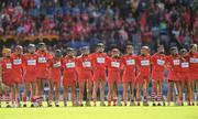 9 September 2018; Cork players stand for Amhrán na bhFiann before the Liberty Insurance All-Ireland Senior Camogie Championship Final match between Cork and Kilkenny at Croke Park in Dublin. Photo by Piaras Ó Mídheach/Sportsfile