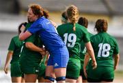 9 September 2018; Aoife McDermott of Leinster commiserates with Annmarie O’Hora of Connacht after the 2018 Women’s Interprovincial Rugby Championship match between Connacht and Leinster at the Sportgrounds in Galway. Photo by Brendan Moran/Sportsfile