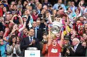 9 September 2018; Cork captain Aoife Murray lifts the cup following the Liberty Insurance All-Ireland Senior Camogie Championship Final match between Cork and Kilkenny at Croke Park in Dublin. Photo by David Fitzgerald/Sportsfile