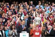 9 September 2018; Cork captain Aoife Murray lifts the cup following the Liberty Insurance All-Ireland Senior Camogie Championship Final match between Cork and Kilkenny at Croke Park in Dublin. Photo by David Fitzgerald/Sportsfile