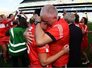 9 September 2018; Cork goalkeeping coach Teddy O'Donovan embraces Gemma O'Connor following the Liberty Insurance All-Ireland Senior Camogie Championship Final match between Cork and Kilkenny at Croke Park in Dublin. Photo by David Fitzgerald/Sportsfile