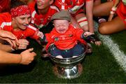 9 September 2018; Tadhg Scannell, age five months, son of Cork player Briege Corkery in the O'Duffy Cup after the Liberty Insurance All-Ireland Senior Camogie Championship Final match between Cork and Kilkenny at Croke Park in Dublin. Photo by Piaras Ó Mídheach/Sportsfile