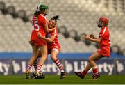 9 September 2018; Cork players, from left, Hannah Looney, Gemma O'Connor, and Libby Coppinger celebrate after the Liberty Insurance All-Ireland Senior Camogie Championship Final match between Cork and Kilkenny at Croke Park in Dublin. Photo by Piaras Ó Mídheach/Sportsfile