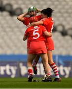 9 September 2018; Cork players, from left, Hannah Looney, Libby Coppinger, 5, and Gemma O'Connor, celebrate after the Liberty Insurance All-Ireland Senior Camogie Championship Final match between Cork and Kilkenny at Croke Park in Dublin. Photo by Piaras Ó Mídheach/Sportsfile