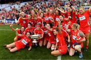 9 September 2018; Cork players celebrate with the O'Duffy Cup after the Liberty Insurance All-Ireland Senior Camogie Championship Final match between Cork and Kilkenny at Croke Park in Dublin. Photo by Piaras Ó Mídheach/Sportsfile