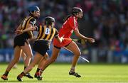 9 September 2018; Orla Cotter of Cork in action against Miriam Walsh, left, and Anna Farrell of Kilkenny during the Liberty Insurance All-Ireland Senior Camogie Championship Final match between Cork and Kilkenny at Croke Park in Dublin. Photo by Piaras Ó Mídheach/Sportsfile