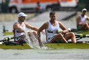 10 September 2018; Rangel Katsarski, left, and Stanimir Haladzhov of Bulgaria react after finishing fourth in their Men's Pair repechage race during day two of the World Rowing Championships in Plovdiv, Bulgaria. Photo by Seb Daly/Sportsfile