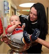 10 September 2018; Cork camogie player Aishling Thompson with Rua Buckley, age 8 months, from Aghabullogue, Cork, during the All-Ireland Senior Camogie Champions visit to Our Lady's Children's Hospital in Crumlin, Dublin. Photo by Eóin Noonan/Sportsfile