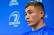 10 September 2018; Jordan Larmour during a Leinster Rugby press conference at Leinster Rugby Headquarters in Dublin. Photo by Ramsey Cardy/Sportsfile