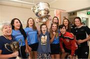 10 September 2018; Sally Fox, age 14, from Shannon, Clare, lifting the cup alongside Cork camogie players during the All-Ireland Senior Camogie Champions visit to Our Lady's Children's Hospital in Crumlin, Dublin. Photo by Eóin Noonan/Sportsfile