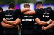 10 September 2018; Max Deegan, left, Josh van der Flier, centre, and Mick Kearney huddle during Leinster Rugby squad training at Energia Park in Donnybrook, Dublin. Photo by Ramsey Cardy/Sportsfile