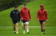 10 September 2018; Head coach Johann van Graan, Peter O'Mahony, centre, and Joey Carbery arrive for Munster Rugby squad training at the University of Limerick in Limerick. Photo by Diarmuid Greene/Sportsfile