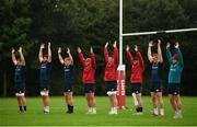 10 September 2018; Munster players Tadhg Beirne, Jean Kleyn, Mike Haley, Dan Goggin, Peter O'Mahony, Sam Arnold, Stephen Fitzgerald, and Billl Johnston warm up during Munster Rugby squad training at the University of Limerick in Limerick. Photo by Diarmuid Greene/Sportsfile