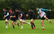 10 September 2018; Munster players Dave O'Callaghan, Tyler Bleyendaal, Sean O'Connor, Tommy O'Donnell, and Shane Daly warm up during Munster Rugby squad training at the University of Limerick in Limerick. Photo by Diarmuid Greene/Sportsfile
