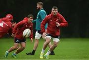 10 September 2018; Peter O'Mahony supported by team-mate Ian Keatley during Munster Rugby squad training at the University of Limerick in Limerick. Photo by Diarmuid Greene/Sportsfile