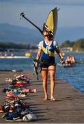 11 September 2018; Sanita Puspure of Ireland after warming-up prior to events on day three of the World Rowing Championships in Plovdiv, Bulgaria. Photo by Seb Daly/Sportsfile