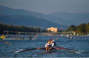 11 September 2018; Great Britain Women's Quadruple Sculls team warm-up prior to events on day three of the World Rowing Championships in Plovdiv, Bulgaria. Photo by Seb Daly/Sportsfile
