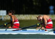 11 September 2018; Larissa Werbicki, right, and Kendra Wells, left, of Canada, react after their team finish fourth in their Women's Four repechage event on day three of the World Rowing Championships in Plovdiv, Bulgaria. Photo by Seb Daly/Sportsfile