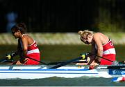 11 September 2018; Larissa Werbicki, right, and Kendra Wells, left, of Canada, react after their team finish fourth in their Women's Four repechage event on day three of the World Rowing Championships in Plovdiv, Bulgaria. Photo by Seb Daly/Sportsfile