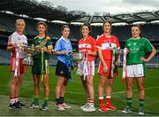 11 September 2018; In attendance at a photocall ahead of the TG4 All-Ireland Junior, Intermediate and Senior Ladies Football Championship Finals on Sunday next, are Junior, Intermediate and Senior finalists, from left, Neamh Woods of Tyrone, Niamh O'Sullivan of Meath, Sinead Aherne of Dublin, Ciara O'Sullivan of Cork, Kate Flood of Louth and Cathy Mee of Limerick. TG4 All-Ireland Ladies Football Championship Finals Captains Day at Croke Park, in Dublin. Photo by Eóin Noonan/Sportsfile