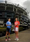11 September 2018; In attendance at a photocall ahead of the TG4 All-Ireland Junior, Intermediate and Senior Ladies Football Championship Finals on Sunday next, are Senior finalists, captain Sinead Aherne of Dublin, left, and captain Ciara O'Sullivan of Cork. TG4 All-Ireland Ladies Football Championship Finals Captains Day at Croke Park, in Dublin. Photo by Eóin Noonan/Sportsfile