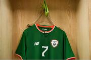 11 September 2018; The jersey and captain's armband of Republic of Ireland captain Josh Cullen hands in the dressing room prior to the UEFA European U21 Championship Qualifier Group 5 match between Republic of Ireland and Germany at Tallaght Stadium in Tallaght, Dublin. Photo by Brendan Moran/Sportsfile