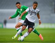 11 September 2018; Benjamin Henrichs of Germany in action against Jake Mulraney of Republic of Ireland during the UEFA European U21 Championship Qualifier Group 5 match between Republic of Ireland and Germany at Tallaght Stadium in Tallaght, Dublin. Photo by Brendan Moran/Sportsfile