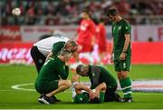 11 September 2018; Enda Stevens of Republic of Ireland on the ground after taking a knock during warm ups prior to the International Friendly match between Poland and Republic of Ireland at the Municipal Stadium in Wroclaw, Poland. Photo by Stephen McCarthy/Sportsfile