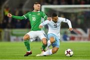 11 September 2018; Dia Saba of Israel in action against Oliver Norwood of Northern Ireland during the International Friendly match between Northern Ireland and Israel at the National Football Stadium at Windsor Park in Belfast. Photo by Oliver McVeigh/Sportsfile