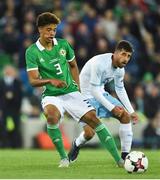 11 September 2018; Jamal Lewis of Northern Ireland in action against Dor Micha of Israel during the International Friendly match between Northern Ireland and Israel at the National Football Stadium at Windsor Park in Belfast. Photo by Oliver McVeigh/Sportsfile