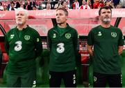 11 September 2018; Republic of Ireland coaches, from left, Seamus McDonagh, goalkeeping coach, Steve Guppy, assistant coach, and Roy Keane, assistant manager, prior to the International Friendly match between Poland and Republic of Ireland at the Municipal Stadium in Wroclaw, Poland. Photo by Stephen McCarthy/Sportsfile