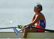 12 September 2018; Melita Abraham of Chile reacts after finishing fourth in the Women's Double Sculls repechage race on day four of the World Rowing Championships in Plovdiv, Bulgaria. Photo by Seb Daly/Sportsfile