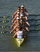 12 September 2018; Great Britain team, from front, coxswain Matilda Horn, Rebecca Shorten, Karen Bennett, Holly Norton, Holly Hill, Katherine Douglas, Fiona Gammond, Rebecca Girling and Anastasia Merlott Chitty make their way to the start prior to their Women's Eight heat race on day four of the World Rowing Championships in Plovdiv, Bulgaria. Photo by Seb Daly/Sportsfile