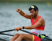 12 September 2018; Patricio Rojas Anzar of Spain celebrates following his team's victory in their Lightweight Men's Double Sculls quarter-final on day four of the World Rowing Championships in Plovdiv, Bulgaria. Photo by Seb Daly/Sportsfile