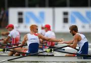 12 September 2018; Miroslav Vrastil, left, and Jiri Simanek of Czech Republic congratulate each other following their victory in their Lightweight Men's Double Sculls quarter-final on day four of the World Rowing Championships in Plovdiv, Bulgaria. Photo by Seb Daly/Sportsfile