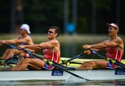 13 September 2018; Mateusz Biskup, left, and Miroslaw Zietarski of Poland on their way to finishing second in their Men's Double Sculls repechage race on day five of the World Rowing Championships in Plovdiv, Bulgaria. Photo by Seb Daly/Sportsfile