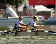 13 September 2018; Aifric Keogh, left and Emily Hegarty of Ireland congratulate each other after winning their Women's Pair semi-final race on day five of the World Rowing Championships in Plovdiv, Bulgaria. Photo by Seb Daly/Sportsfile